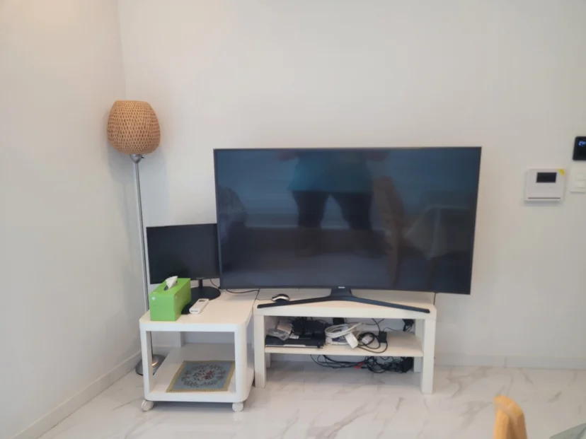 Living room with a TV console, side table, and floor lamp (Listing ID : 41157)
