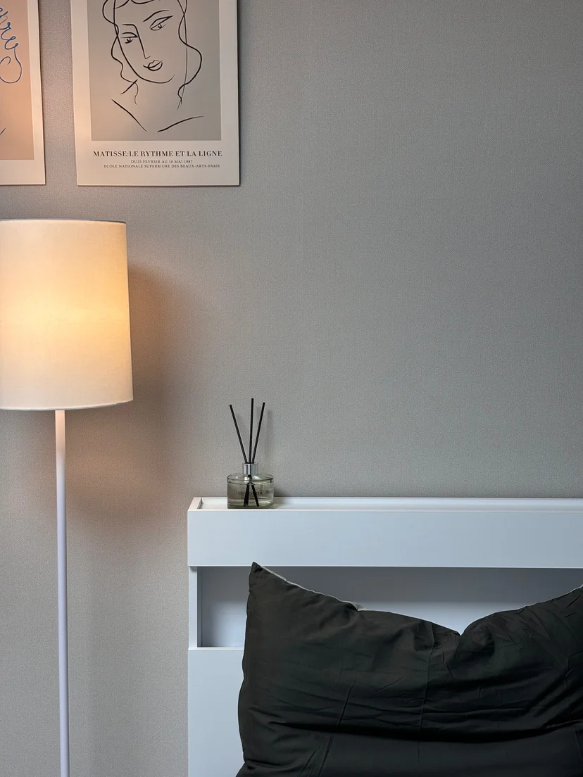 Headboard shelf with reed diffuser and a framed print (Listing ID : 30036)