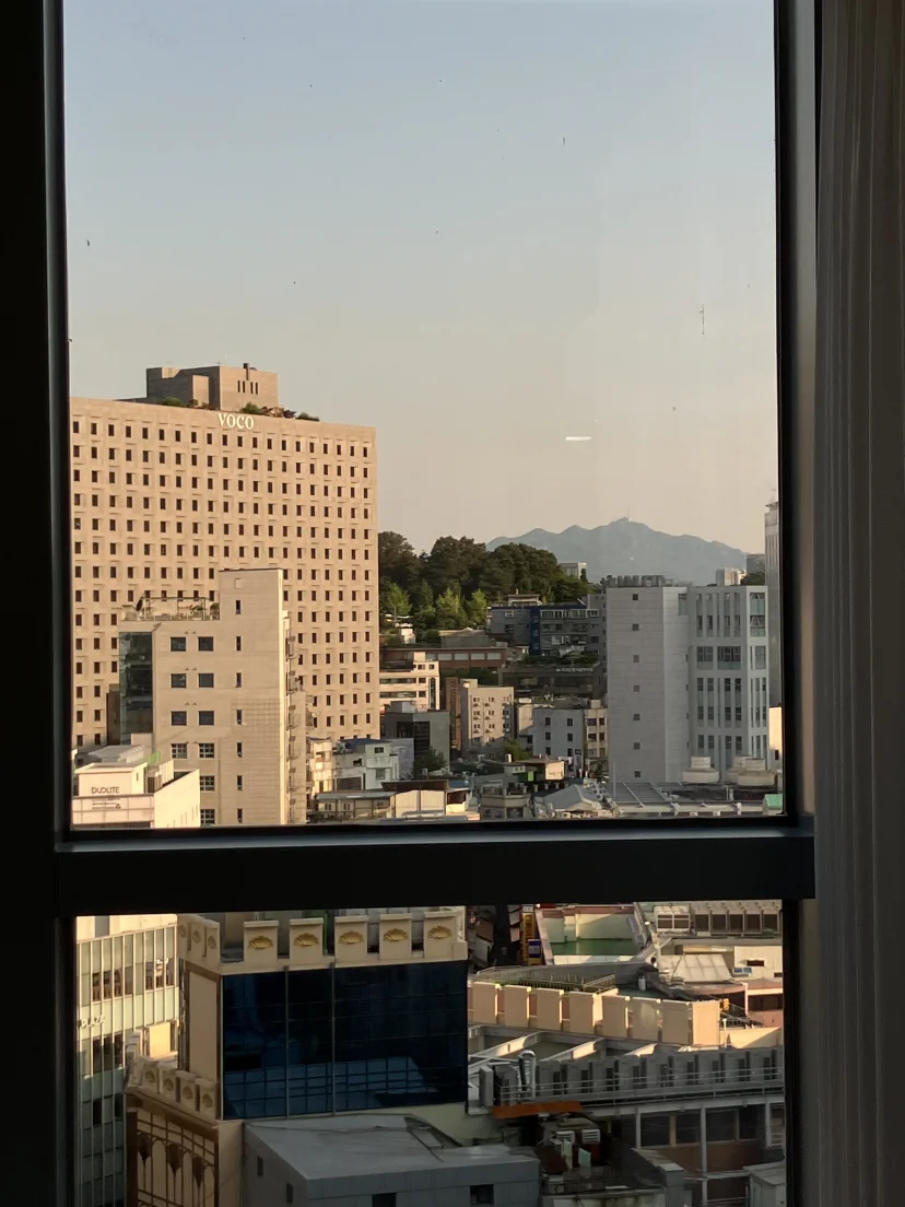 Window view over central Seoul with a mountain ridge in the background (Listing ID : 25414)