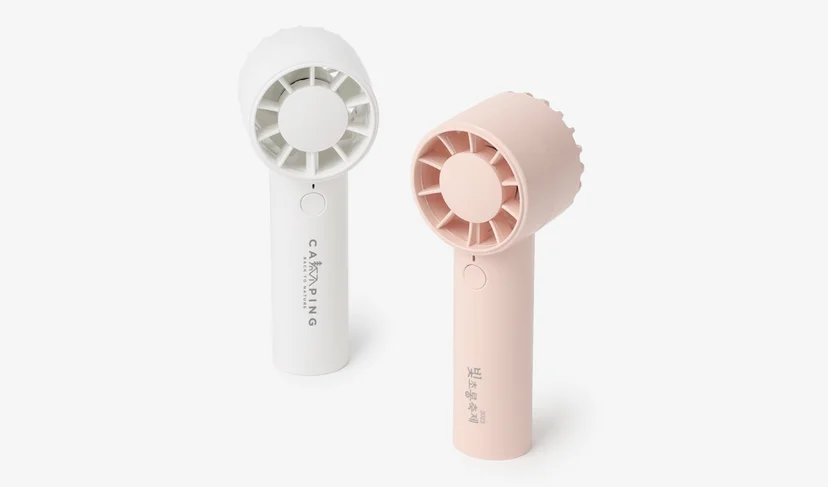 마플 로고 각인 휴대용 미니 선풍기 제품 이미지, 화이트·핑크 컬러 비교