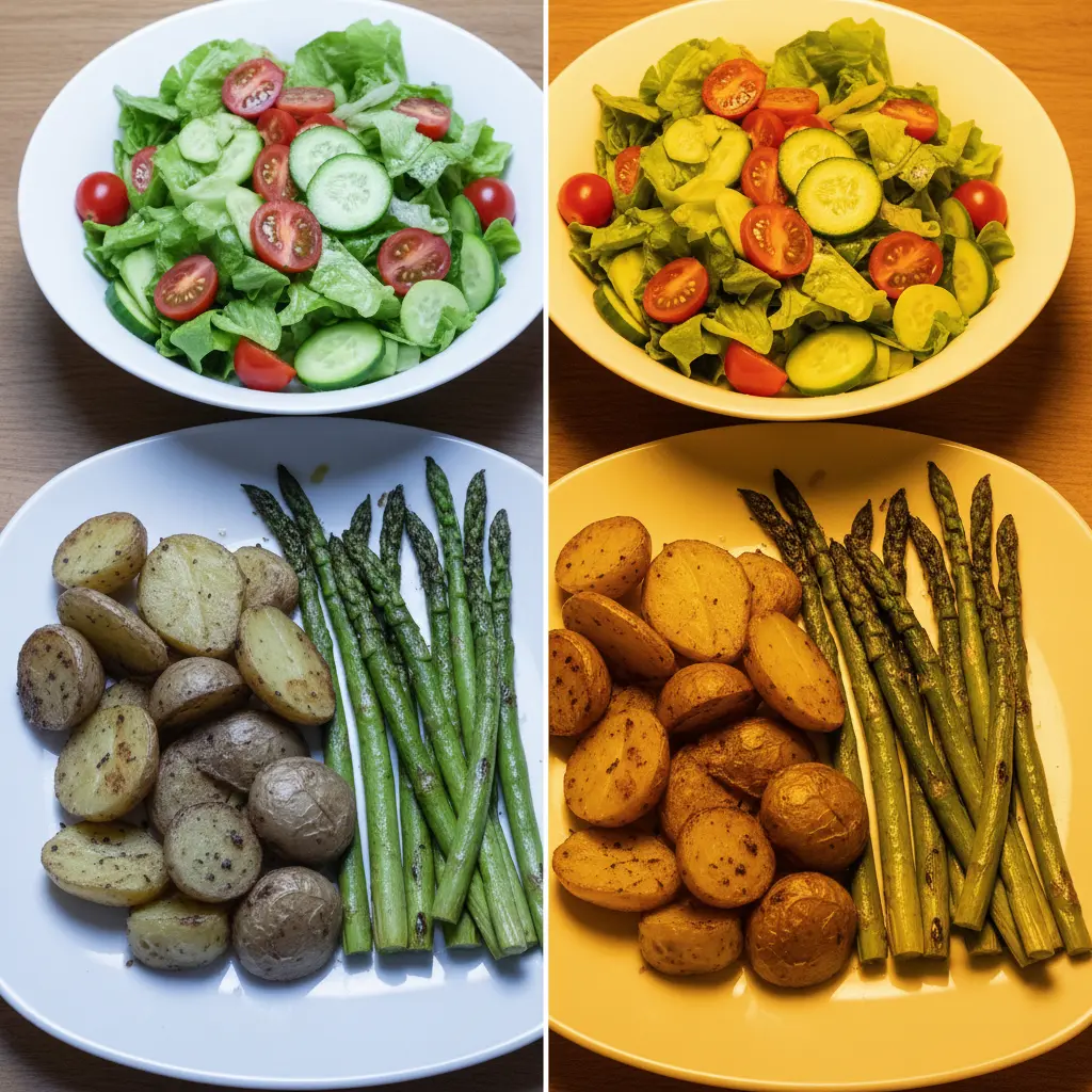 조명 색상에 따른 음식 때깔 차이