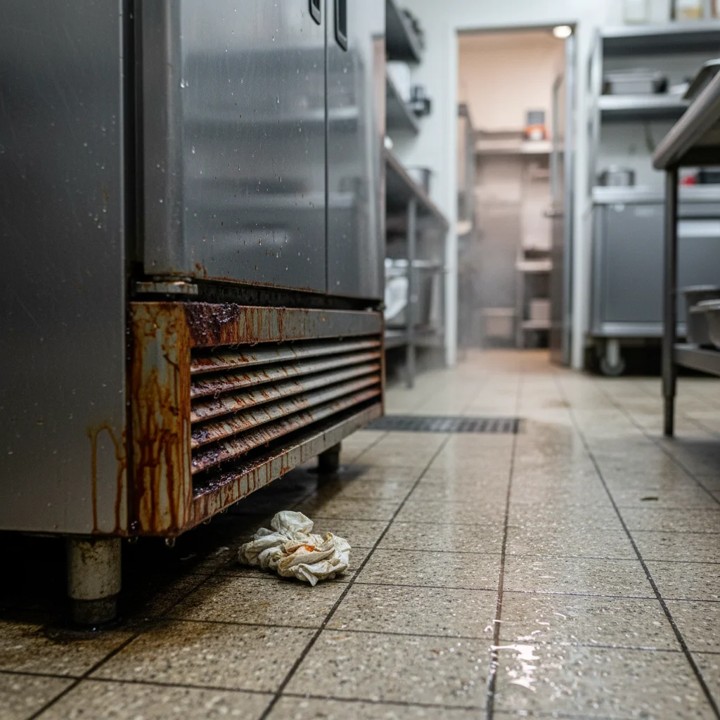 부식된 냉장고 하단