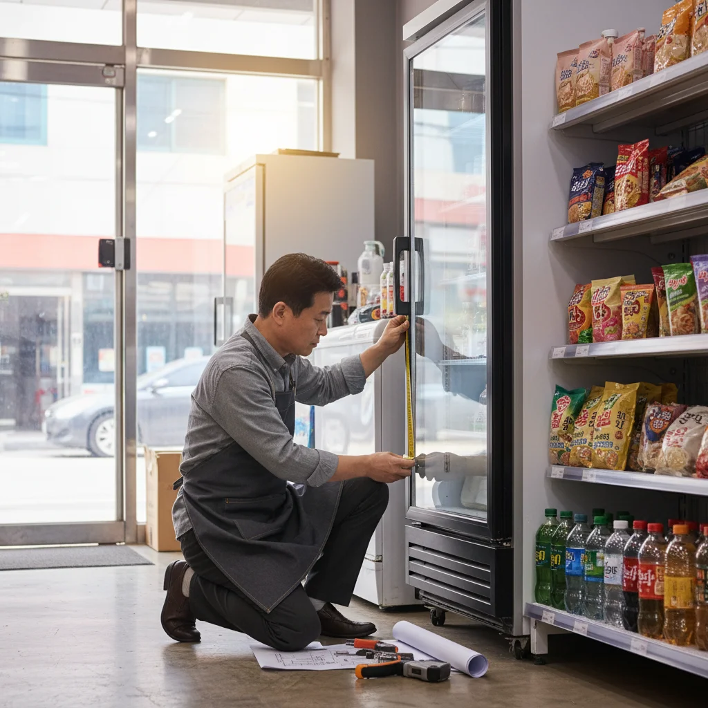 줄자로 쇼케이스 사이즈 측정