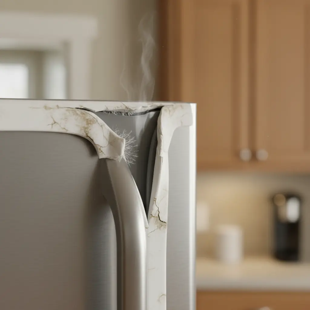 냉기가 새는 낡은 고무 패킹 주의