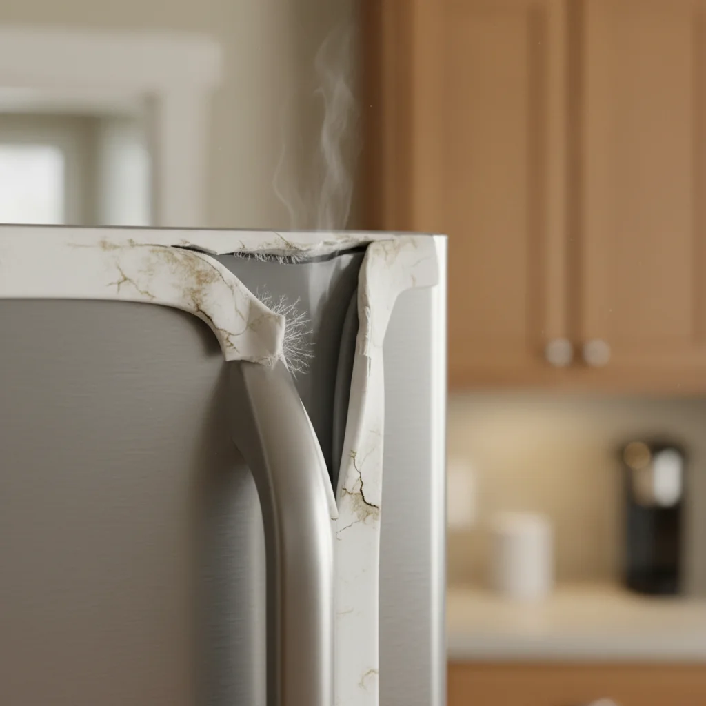 냉기가 새는 낡은 고무 패킹 주의