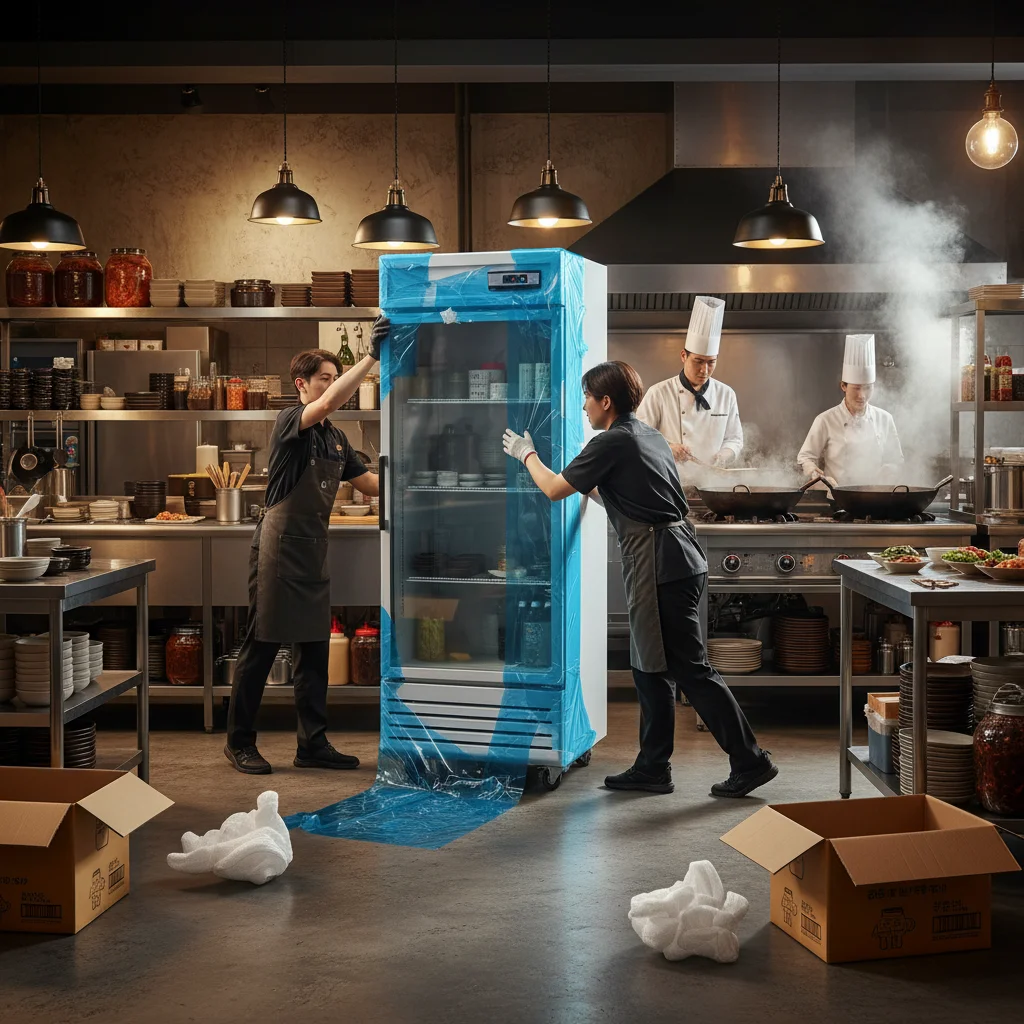 신품 냉장고 설치 장면