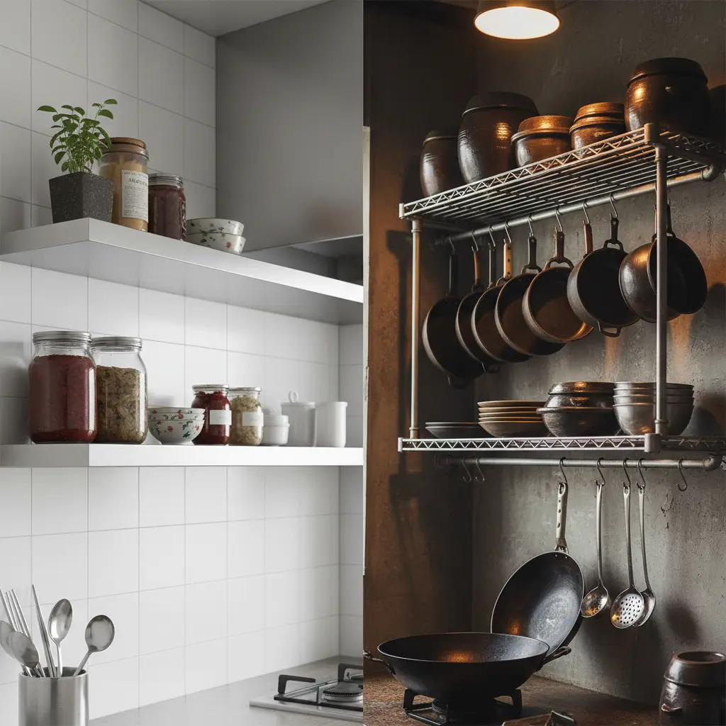 평판 vs 파이프 선반 비교