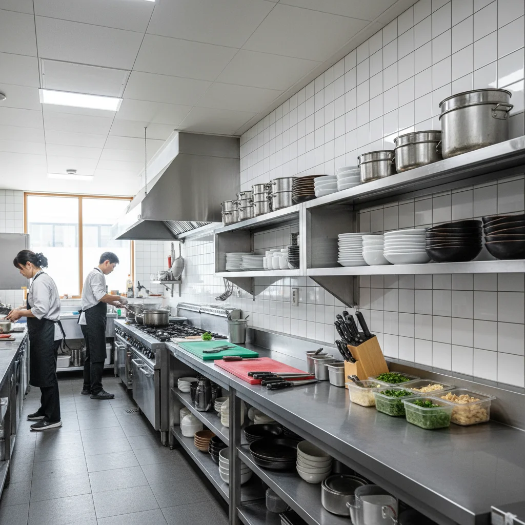 식당 주방의 파이프 선반
