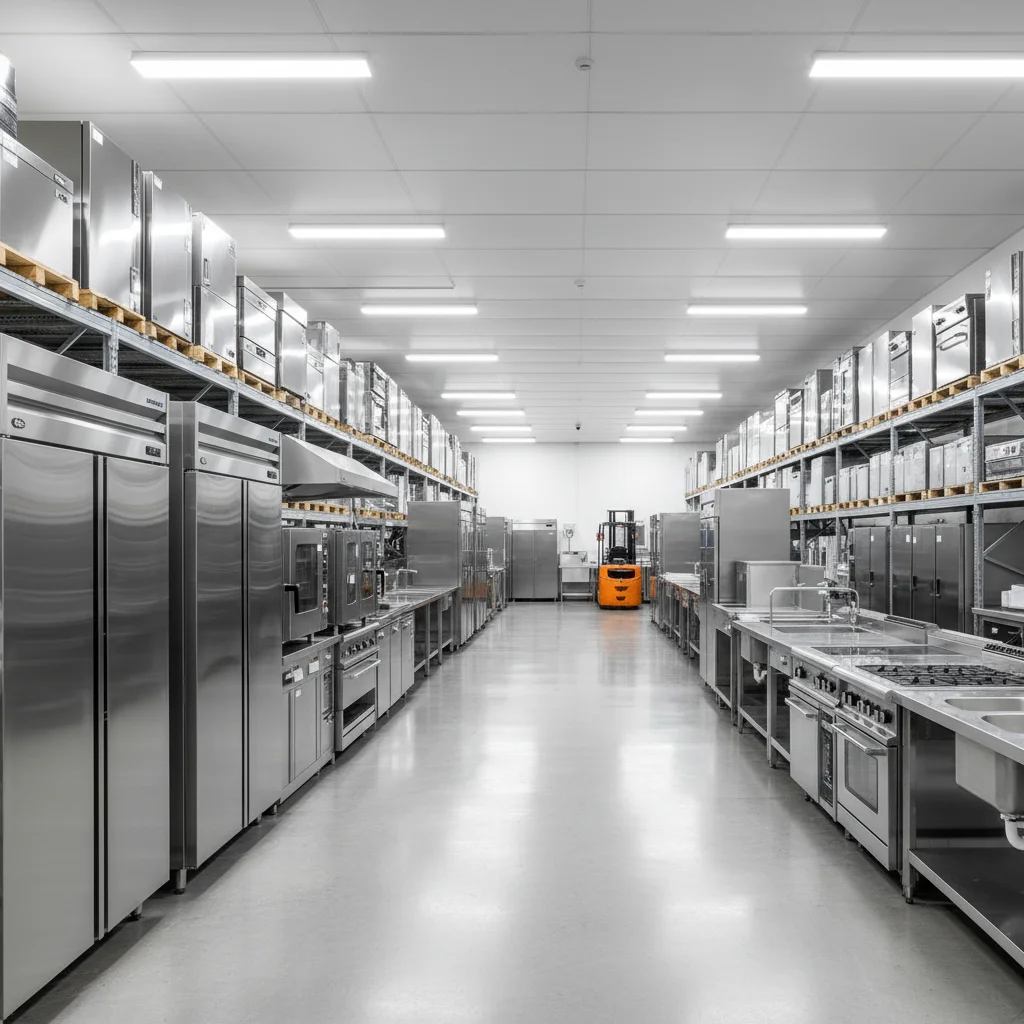 깔끔하게 정리된 중고 주방 창고