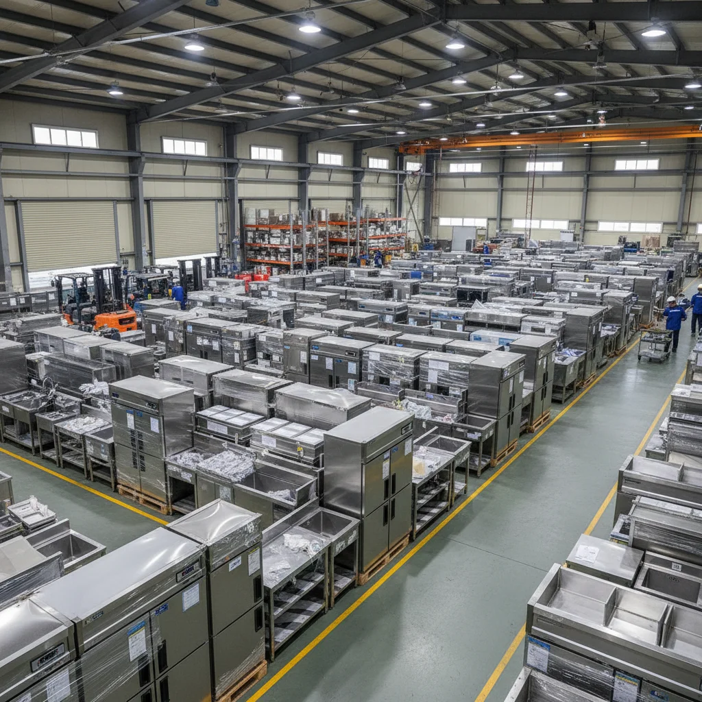 깔끔하게 정리된 중고 주방 창고