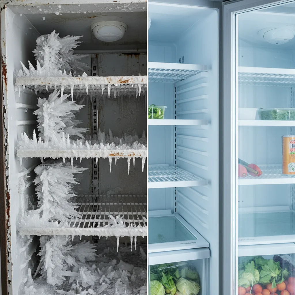 성에 끼면 냉장 효율 뚝 떨어져요