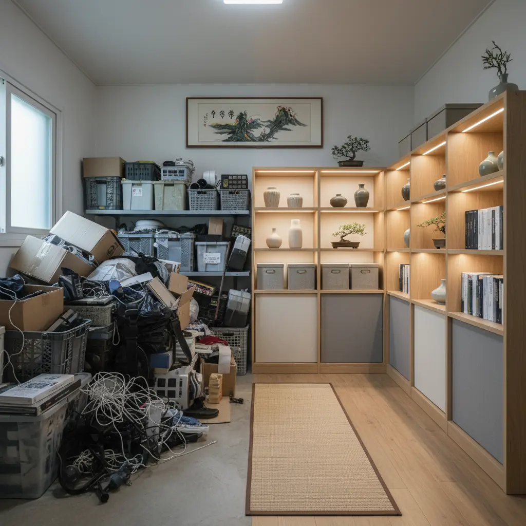 정리 안 된 창고 vs 맞춤 선반