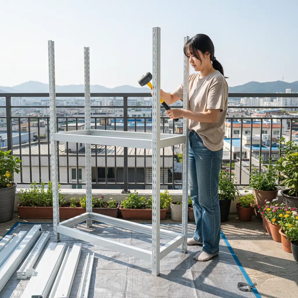 무볼트 앵글 조립하는 모습