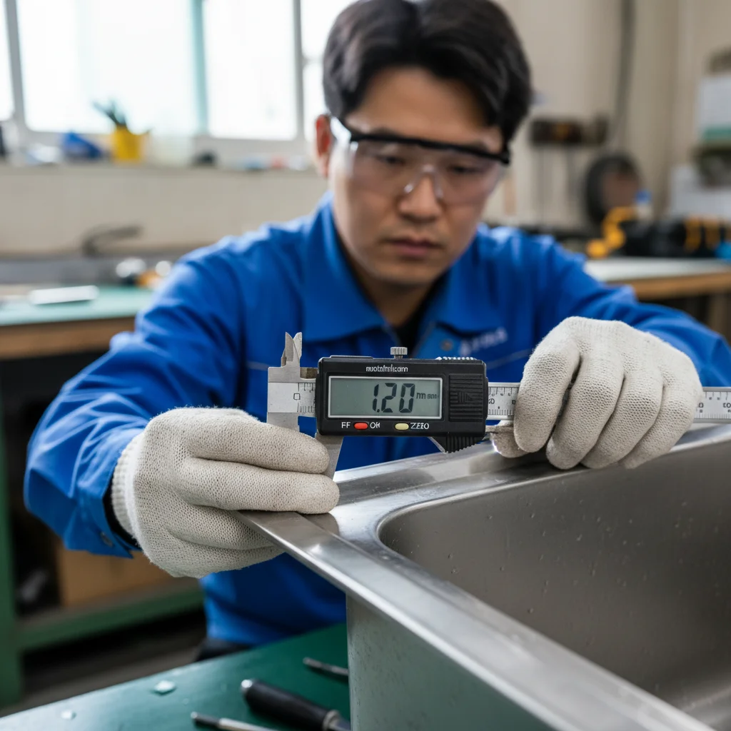 캘리퍼스로 두께 측정하는 모습