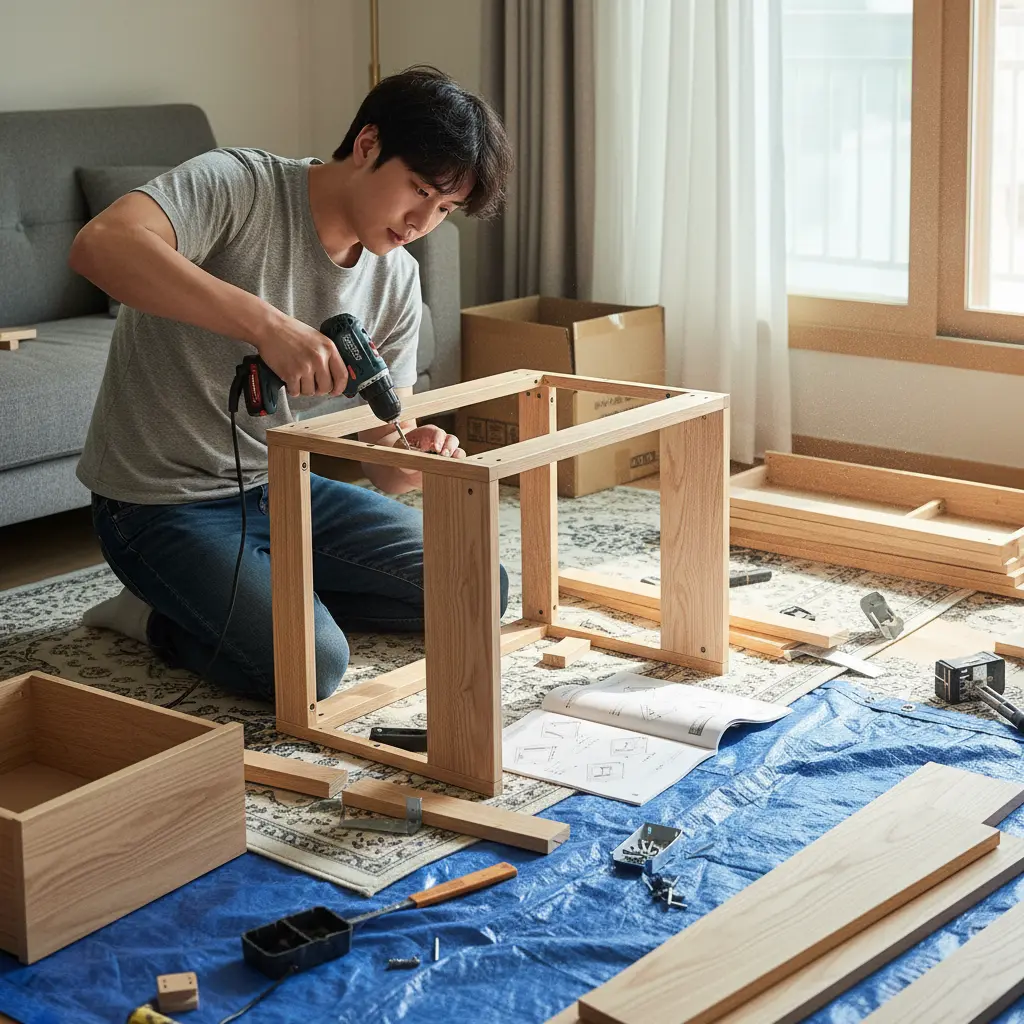 조립은 전동 드릴로