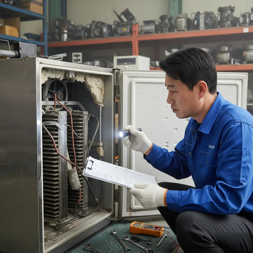 냉장고 연식 확인하는 모습