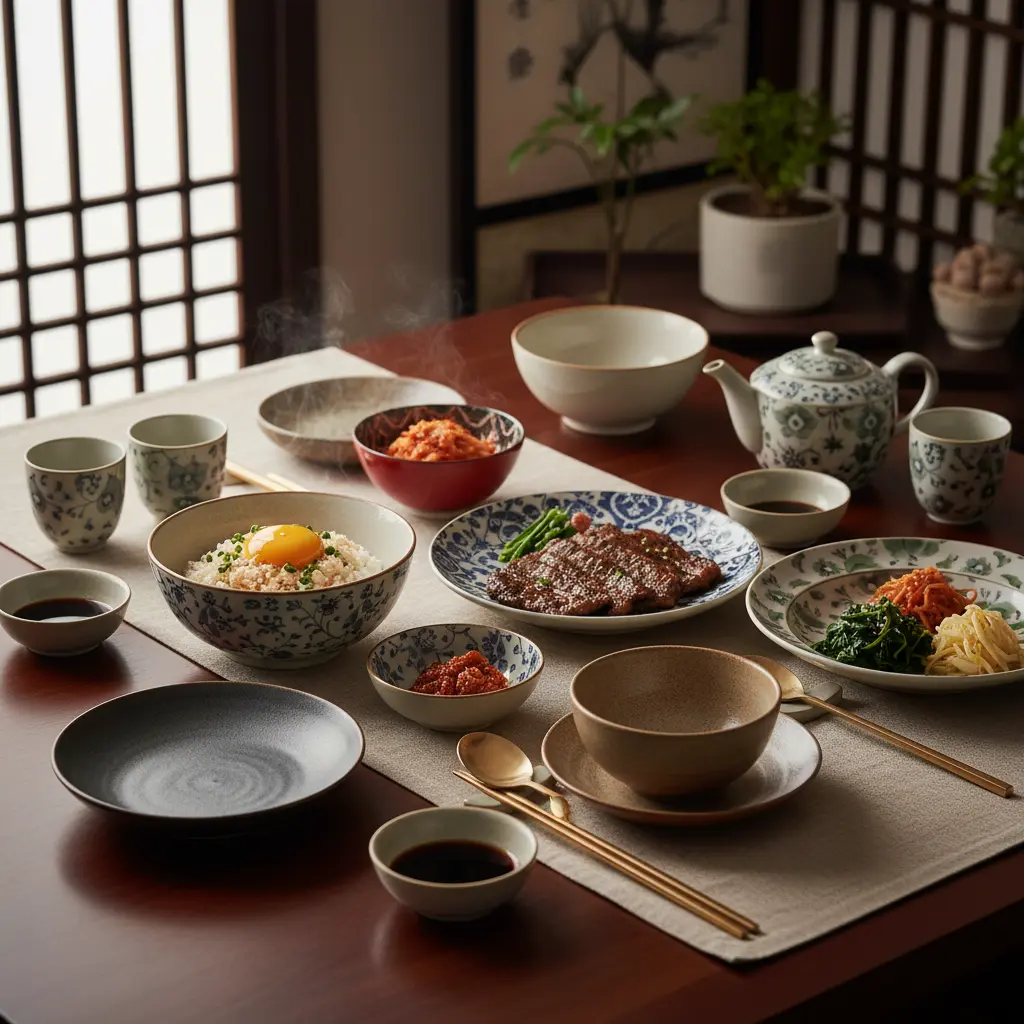 패턴과 무지 그릇의 조화