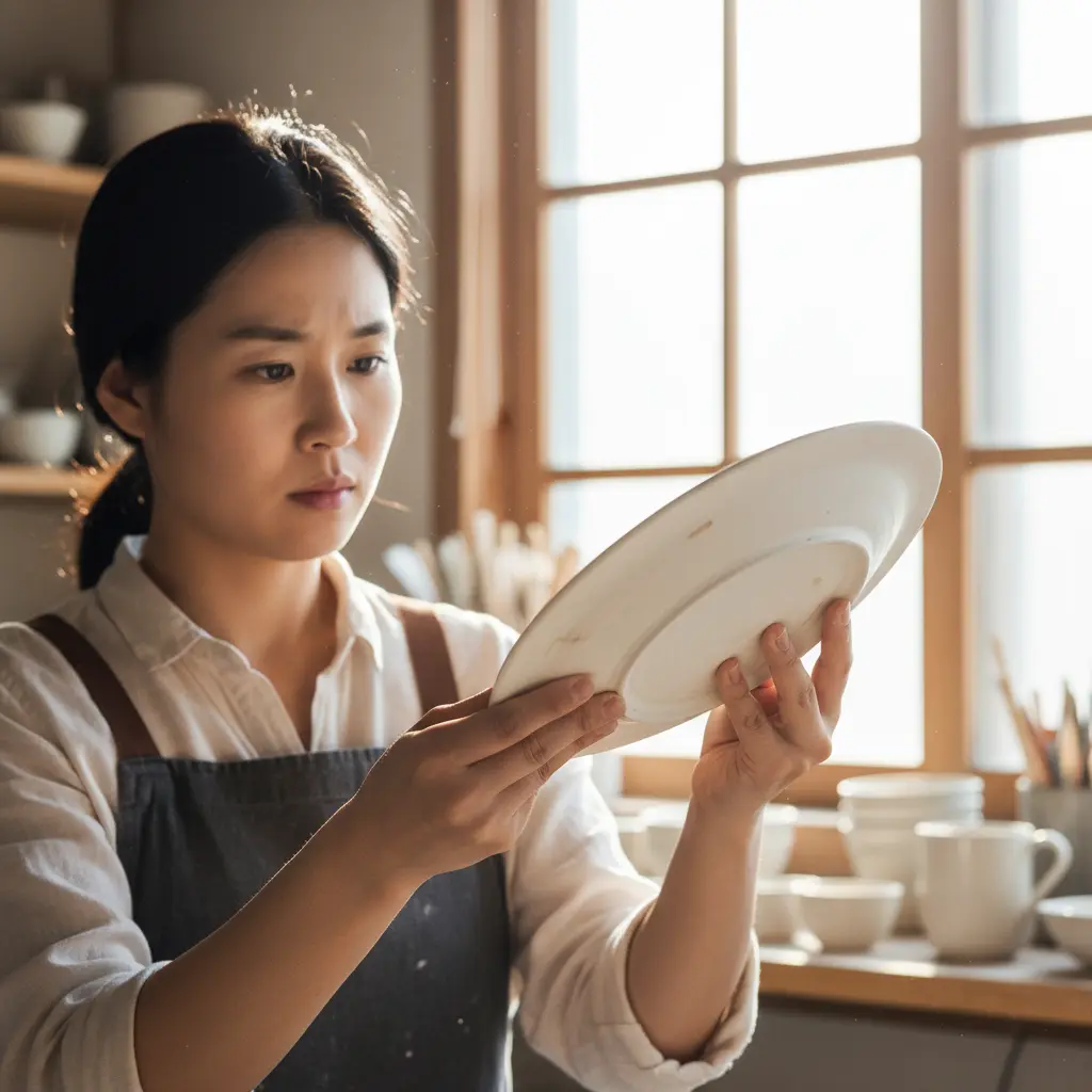 빛에 비춰 유약 상태 체크