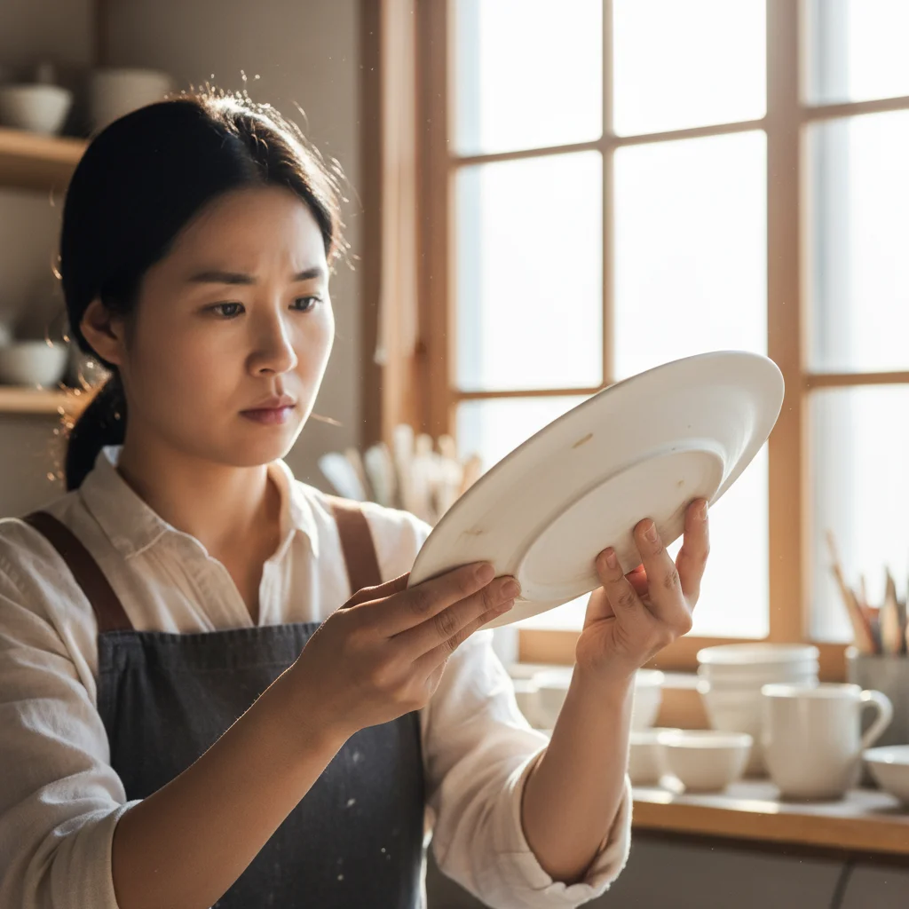 빛에 비춰 유약 상태 체크