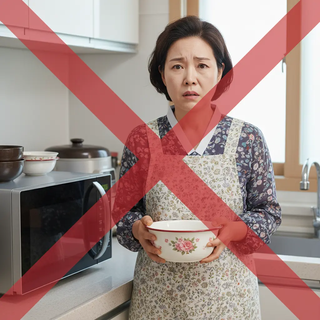 멜라민식기세트 - 전자레인지 사용 금지 경고