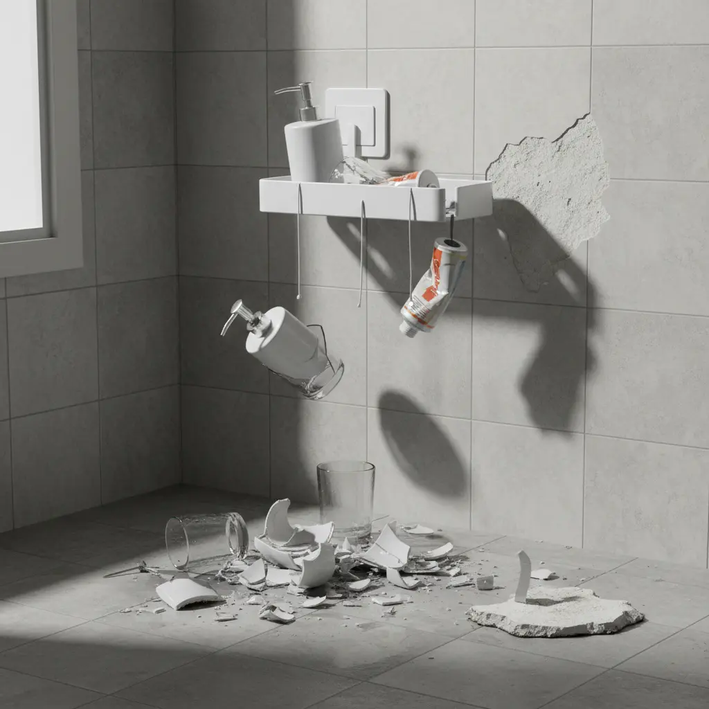 상부선반 - 무타공 선반의 위험성 경고