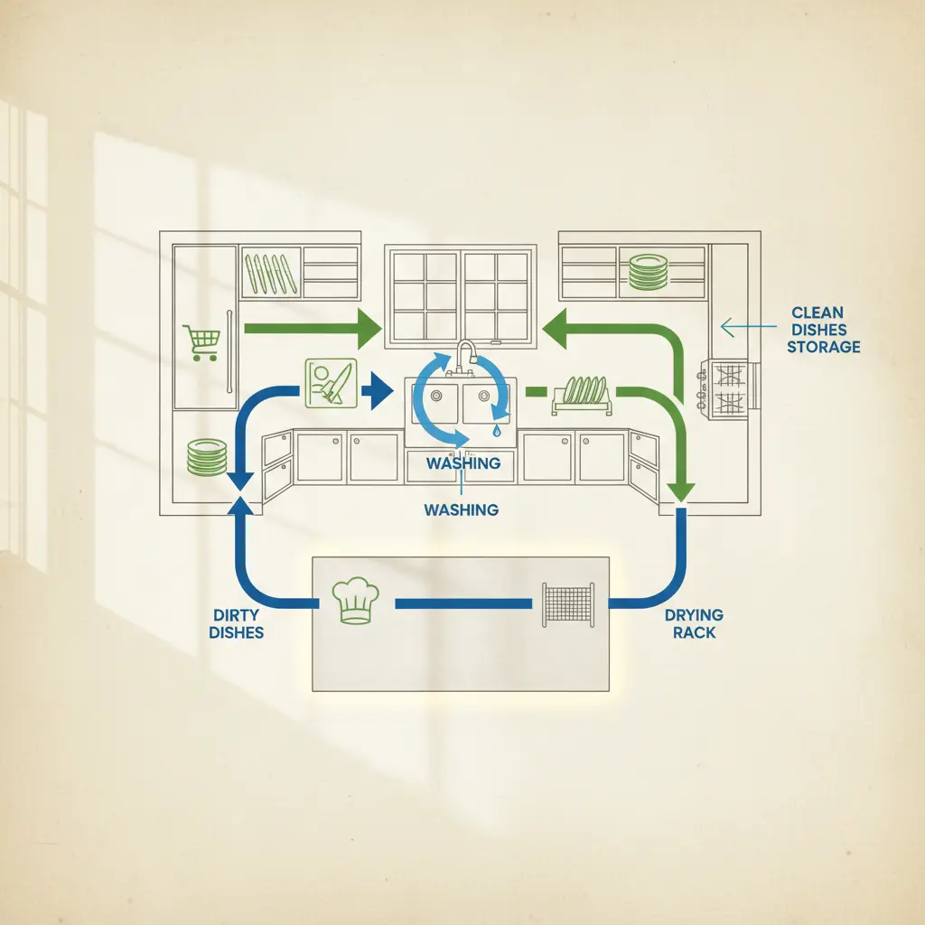식당용씽크대 - 주방 동선과 날개 위치