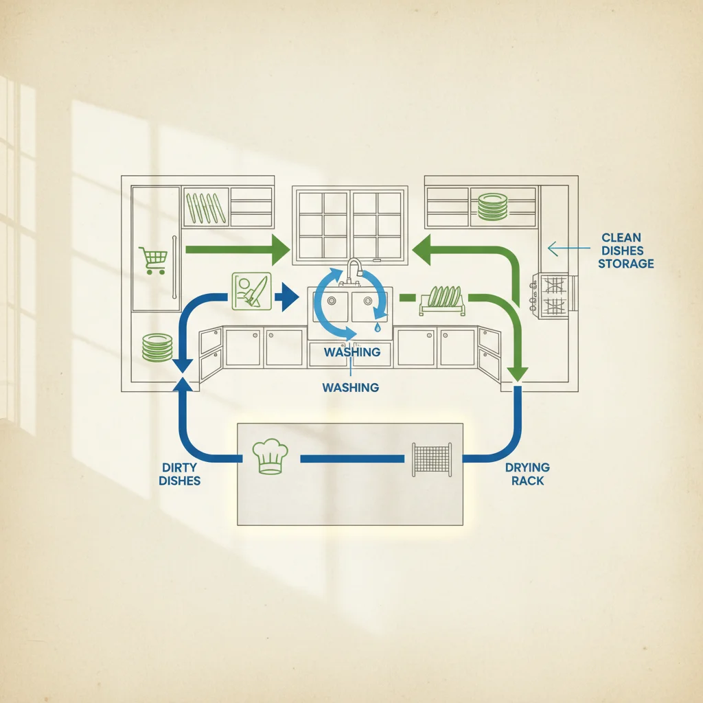 식당용씽크대 - 주방 동선과 날개 위치