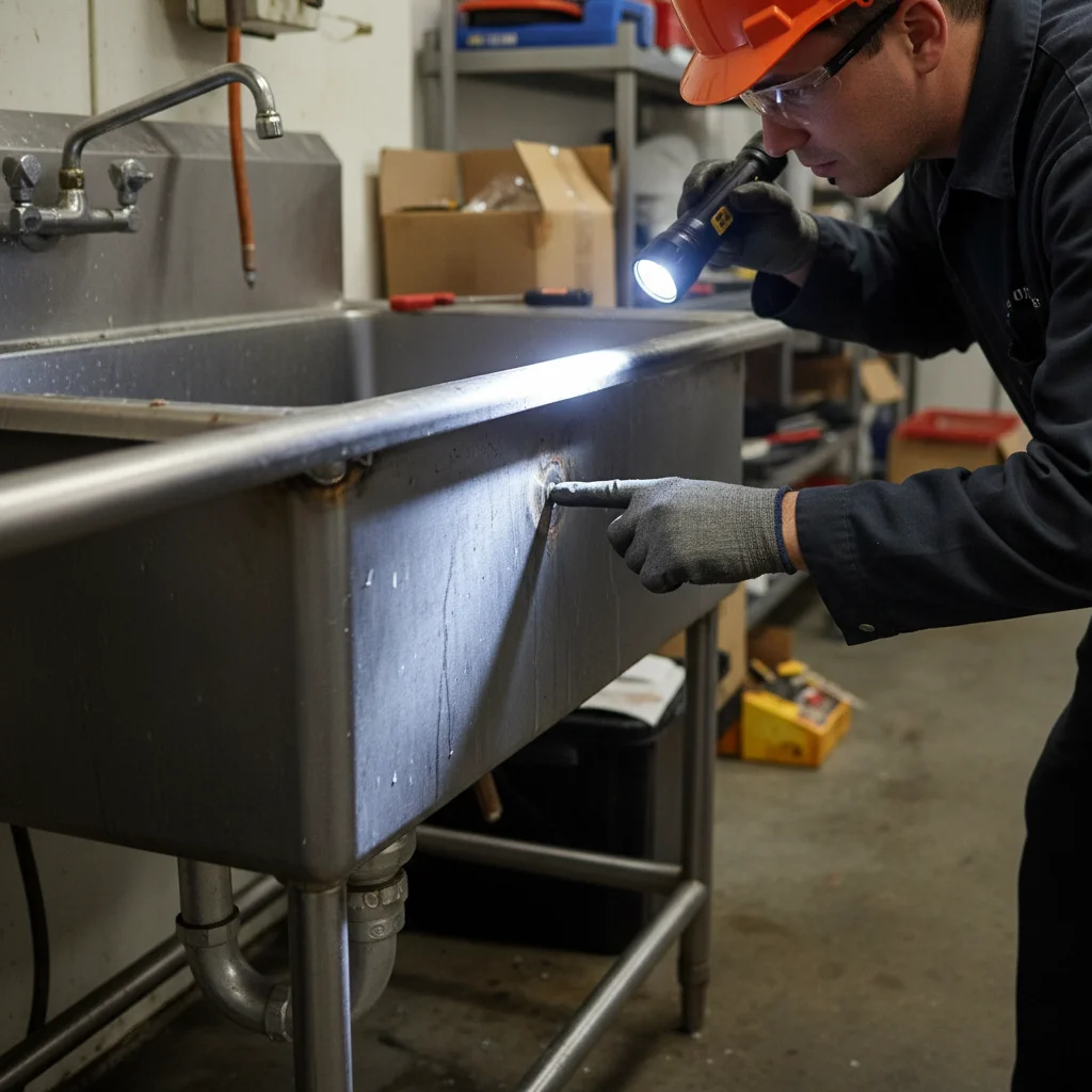 식당용씽크대 - 용접 부위 크랙 확인