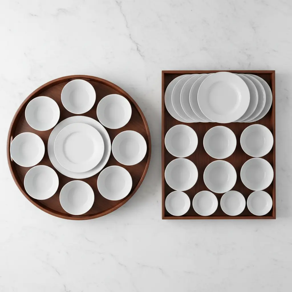 식당쟁반 - 원형 vs 사각형 공간 효율