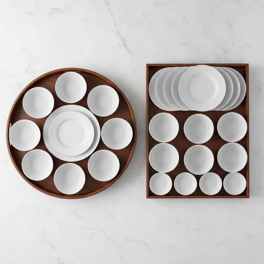 식당쟁반 - 원형 vs 사각형 공간 효율