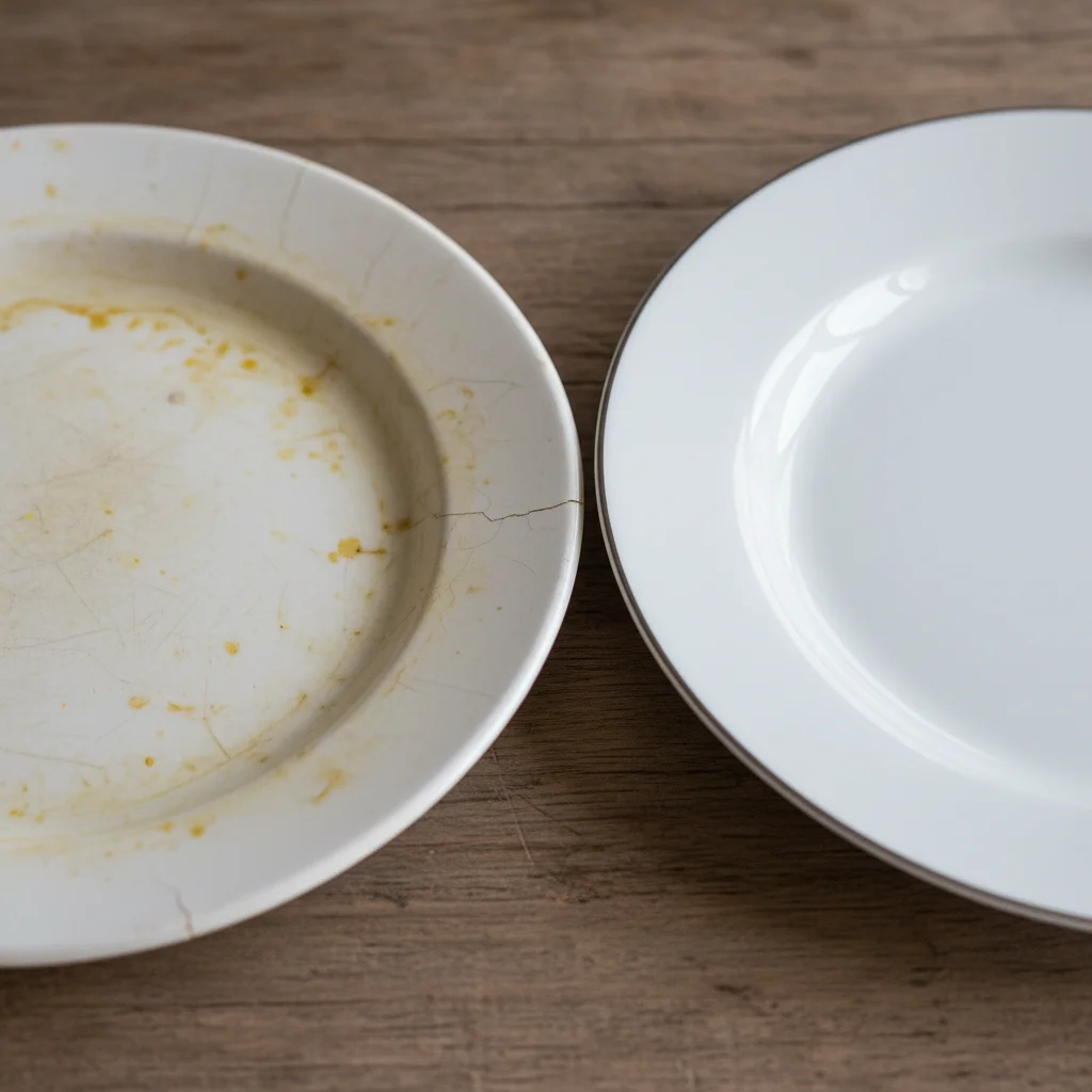 저가형 접시의 변색 문제