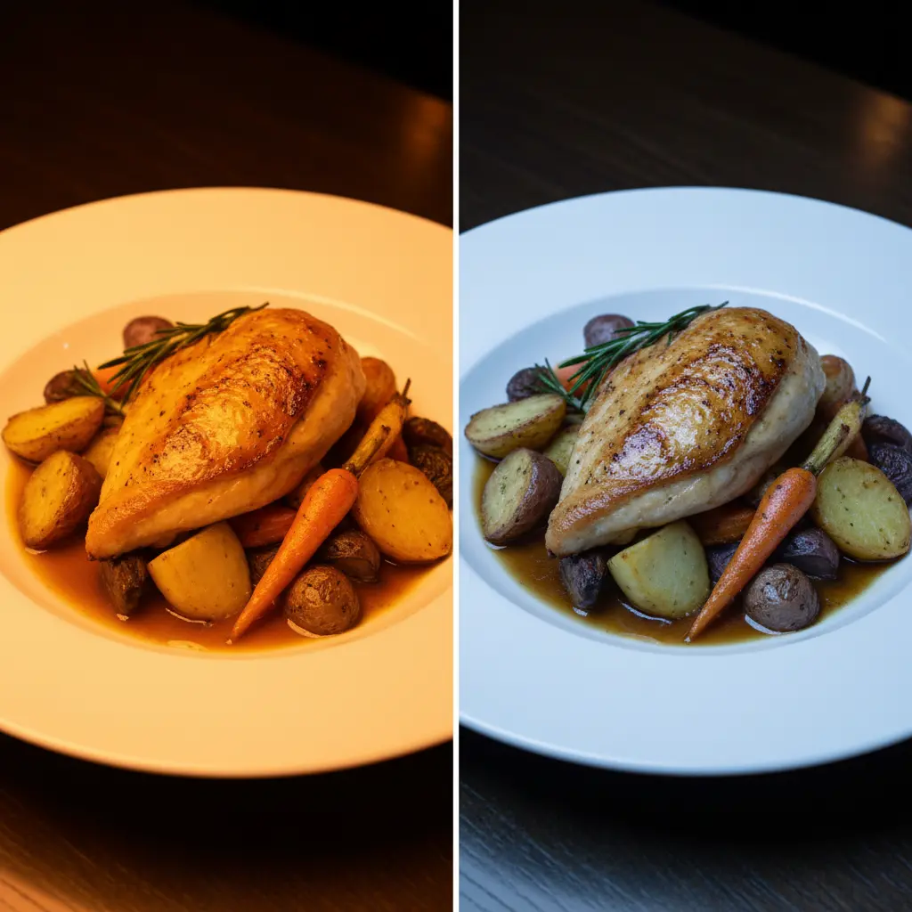 조명에 따른 접시 색감 차이