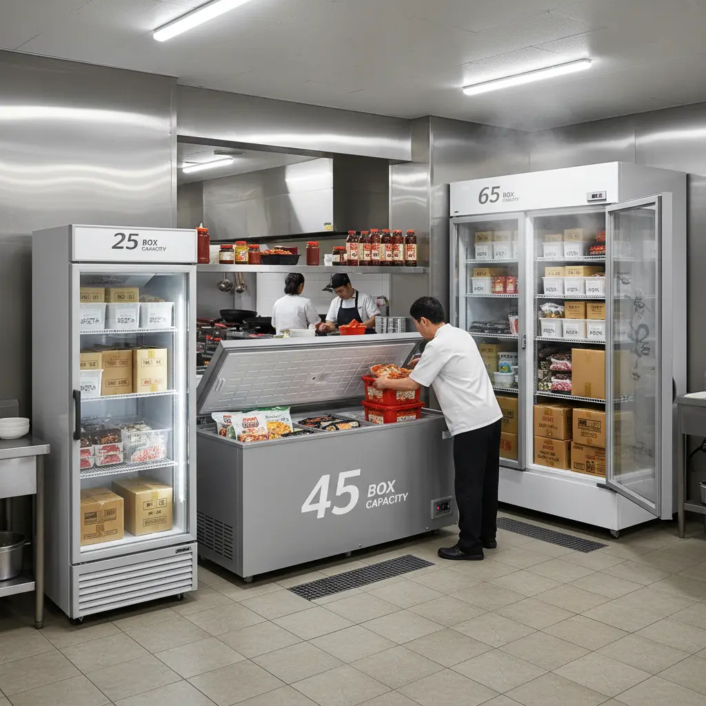 주방냉동고 - 25박스부터 65박스까지 사이즈 비교
