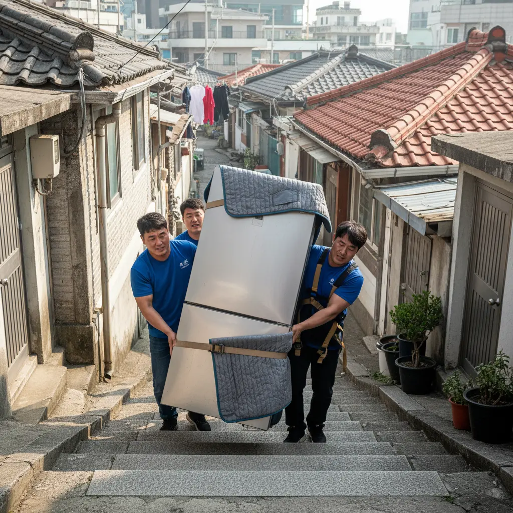 부산냉장고 - 좁은 계단 냉장고 운반
