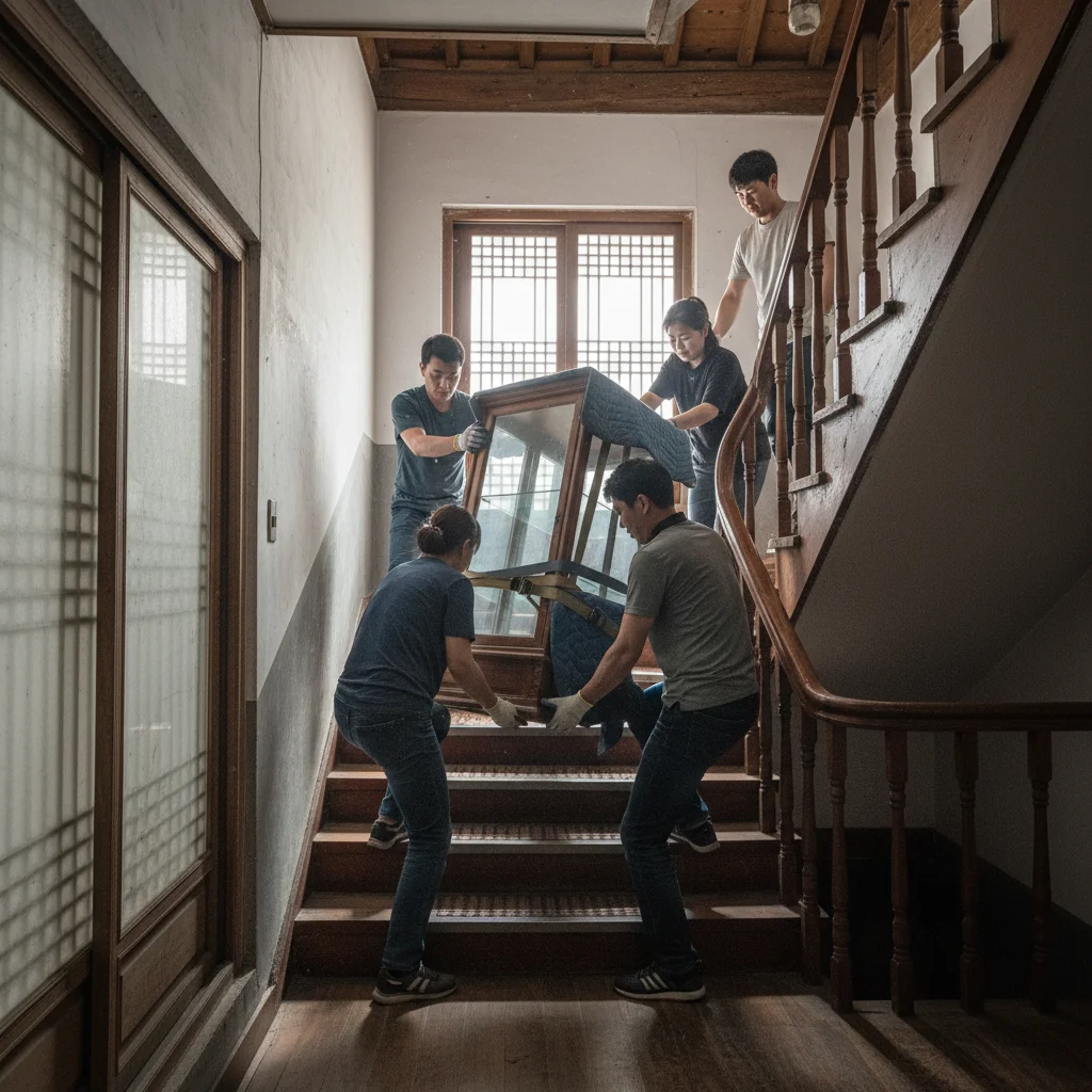 좁은 계단 이동 주의