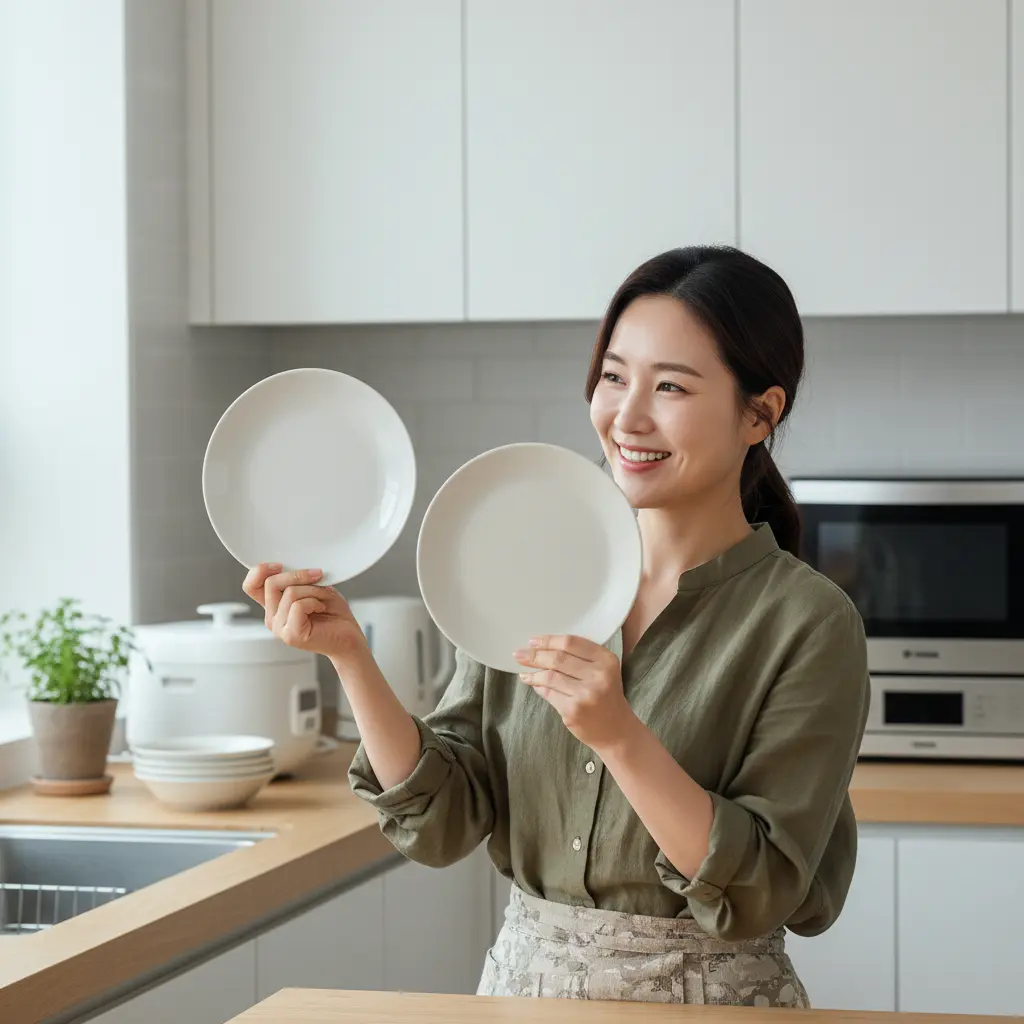 멜라민접시 - 도자기와 무게 비교