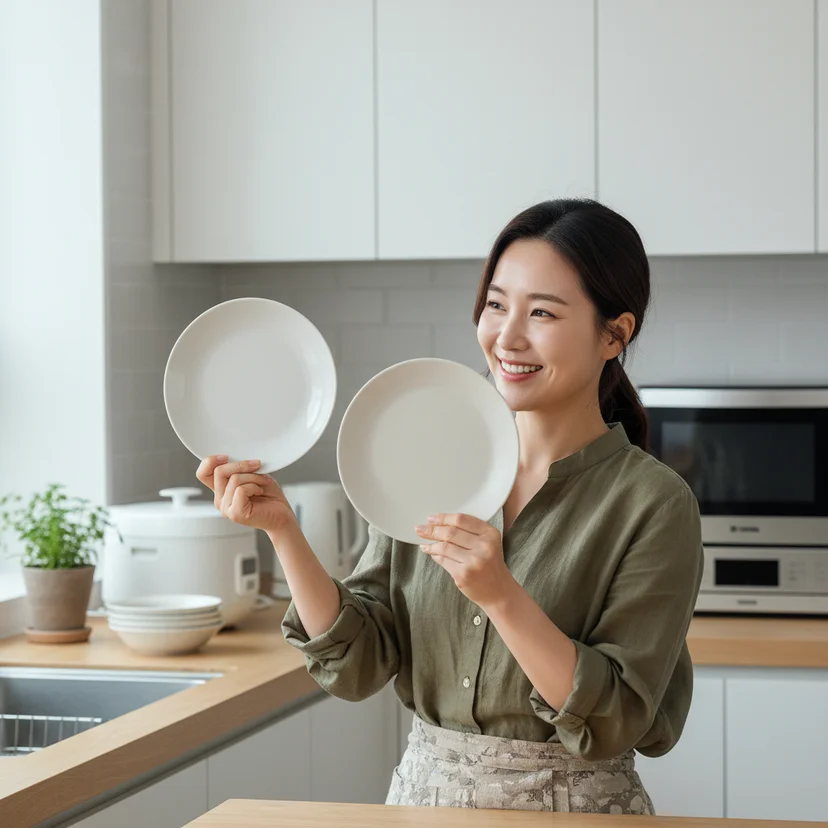 멜라민접시 - 도자기와 무게 비교