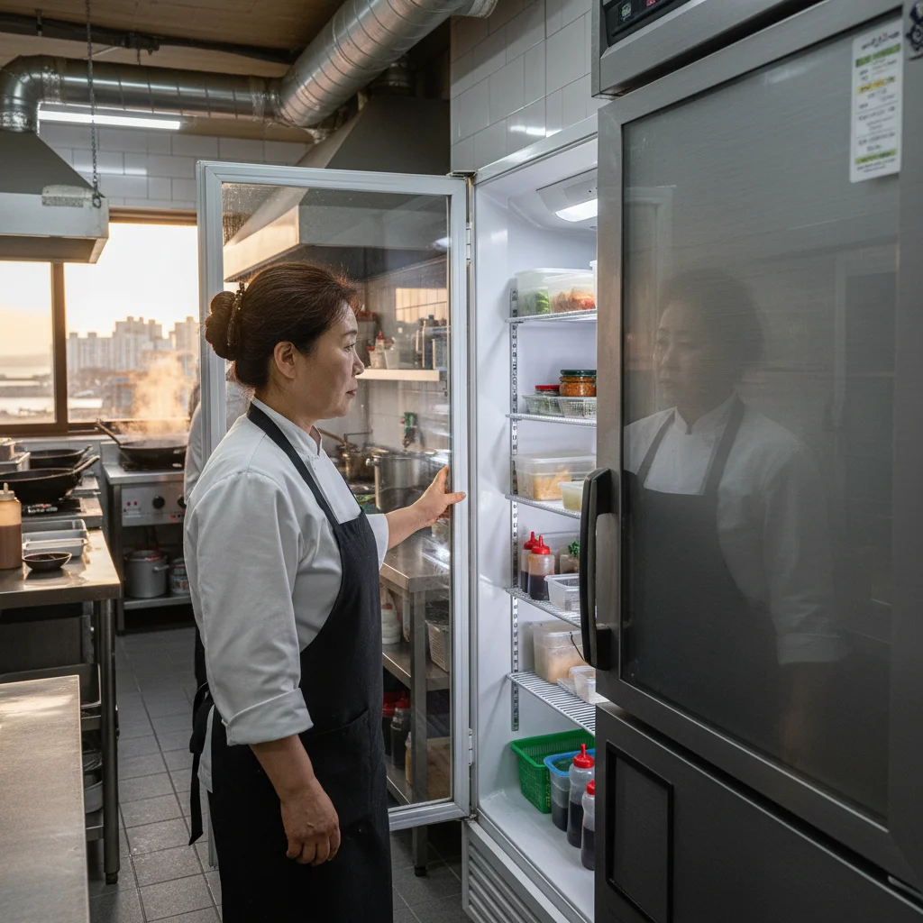 부산업소용냉장고 - 냉장고 점검하는 사장님