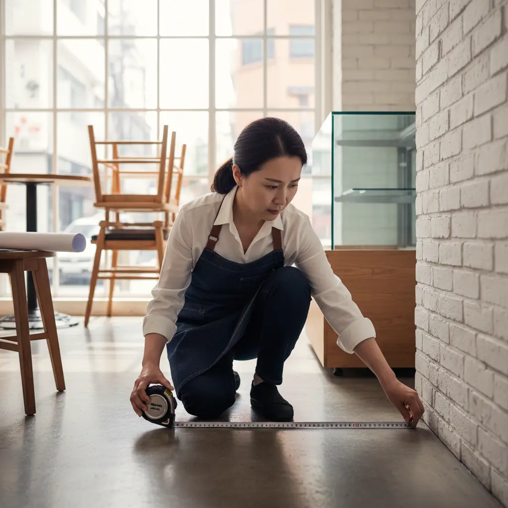 강원도내치형쇼케이스 - 설치 공간 실측하는 사장님