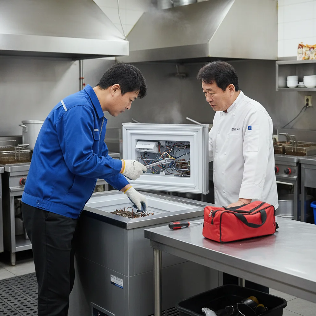 제주도테이블냉동고 - 현장에서 바로 수리받는 AS 전문가의 모습