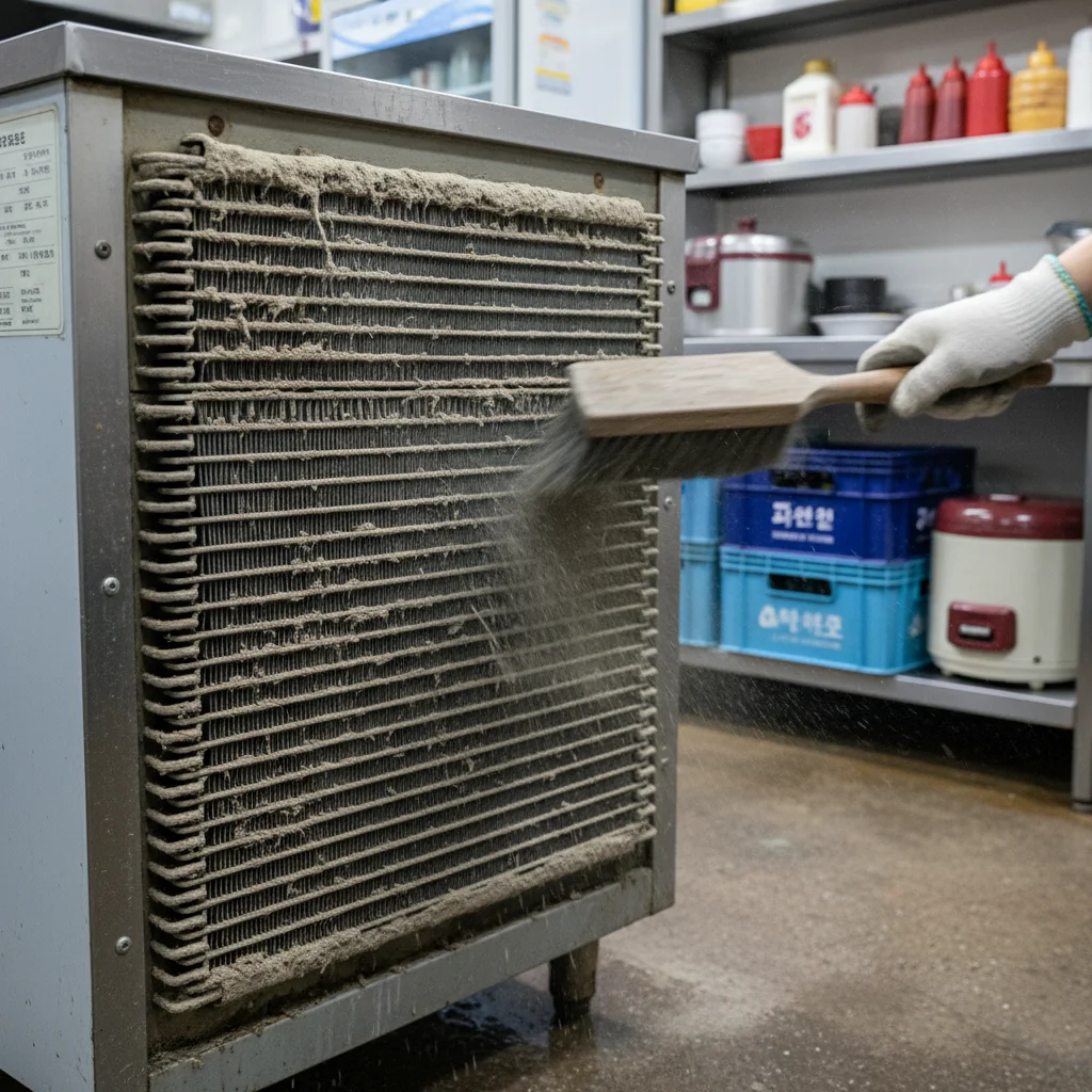 대구제빙기수리 - 응축기 먼지 청소 모습