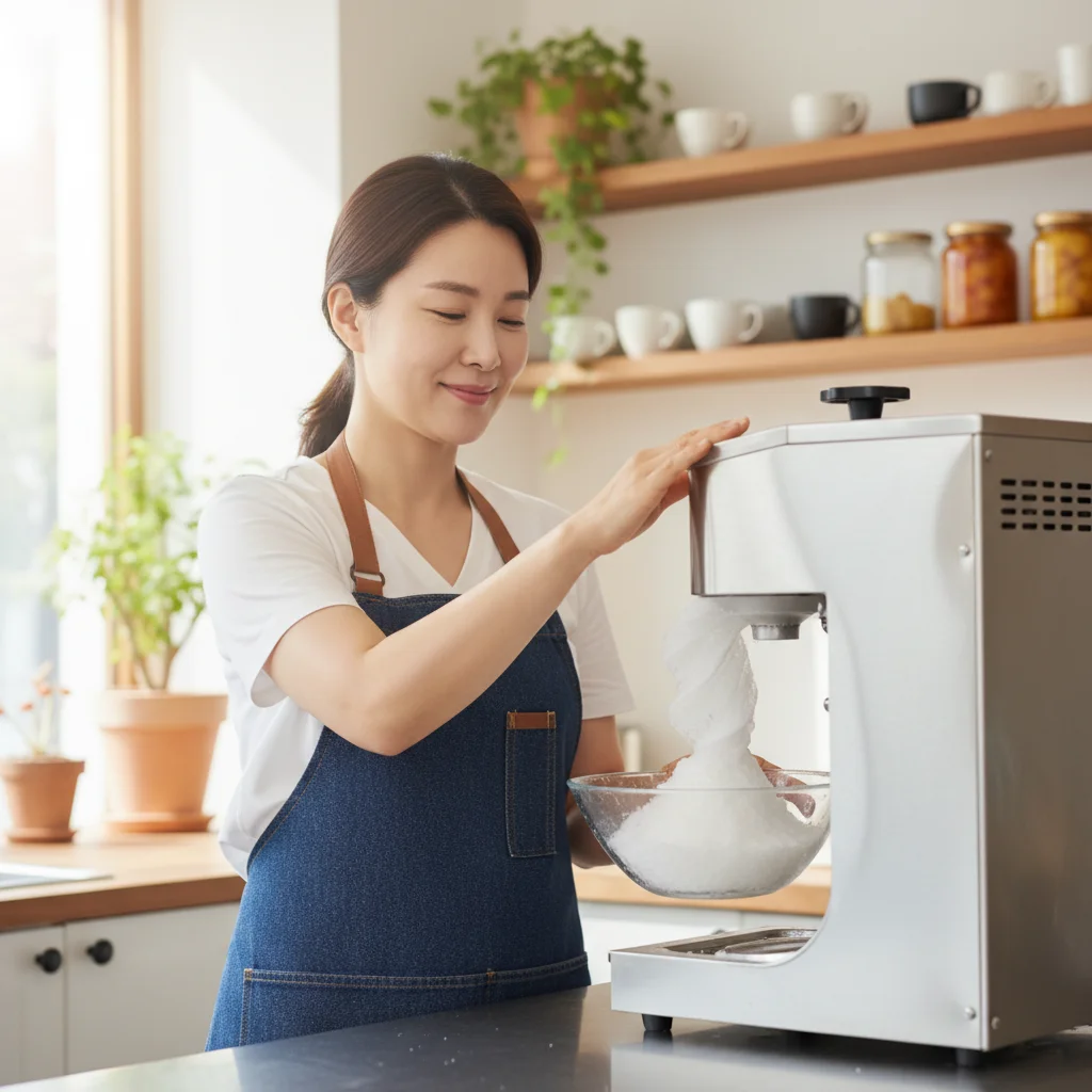 자동빙수기계 - 최적의 빙질 확인