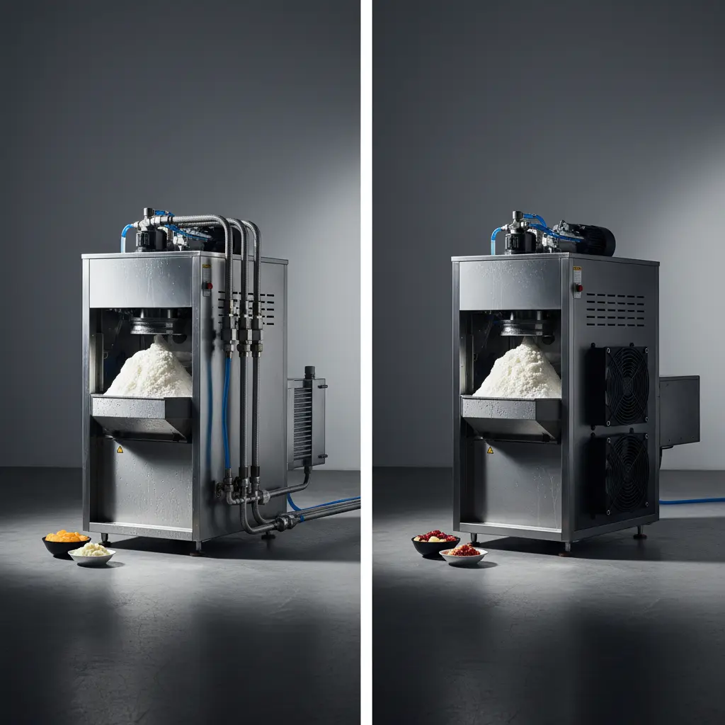팥빙수제빙기 - 수랭식과 공랭식 구조 비교