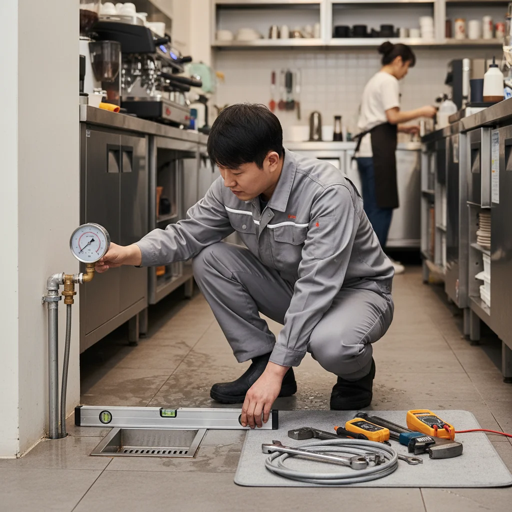 제빙기이전설치 - 배수구 높이 체크