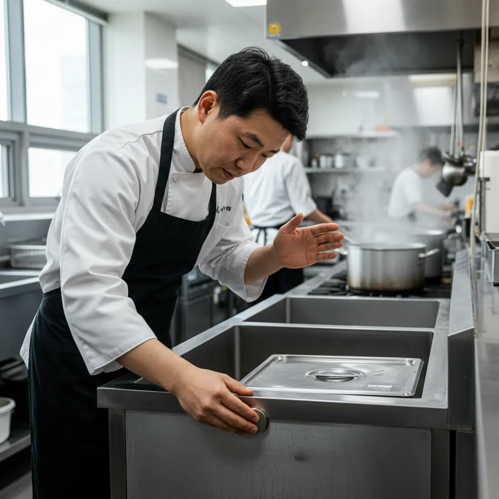 업소용싱크대주문제작 - 자석으로 재질 테스트