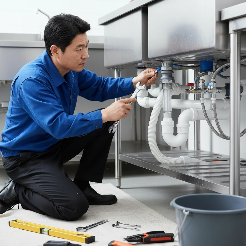 영업용씽크대 - 배수구 연결 필수 체크