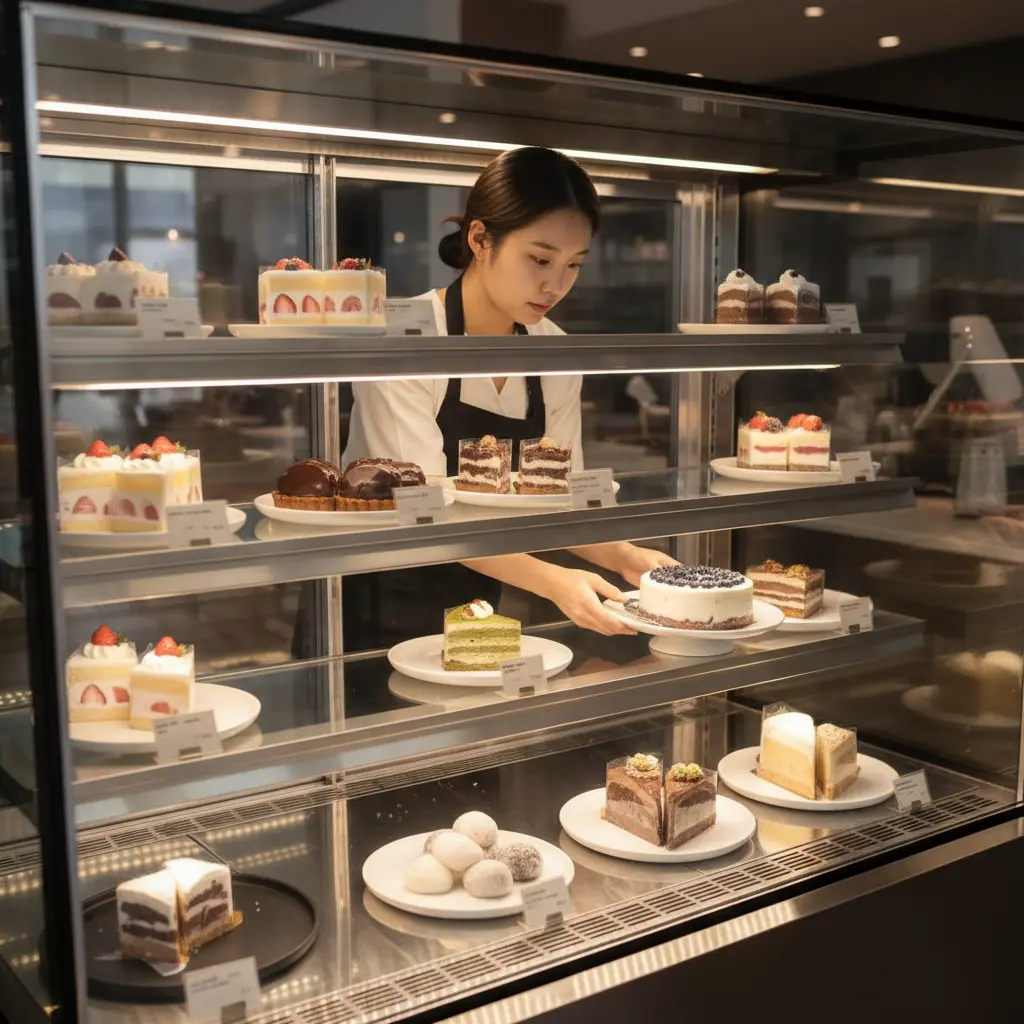 디저트진열장 - LED 조명과 진열 효과