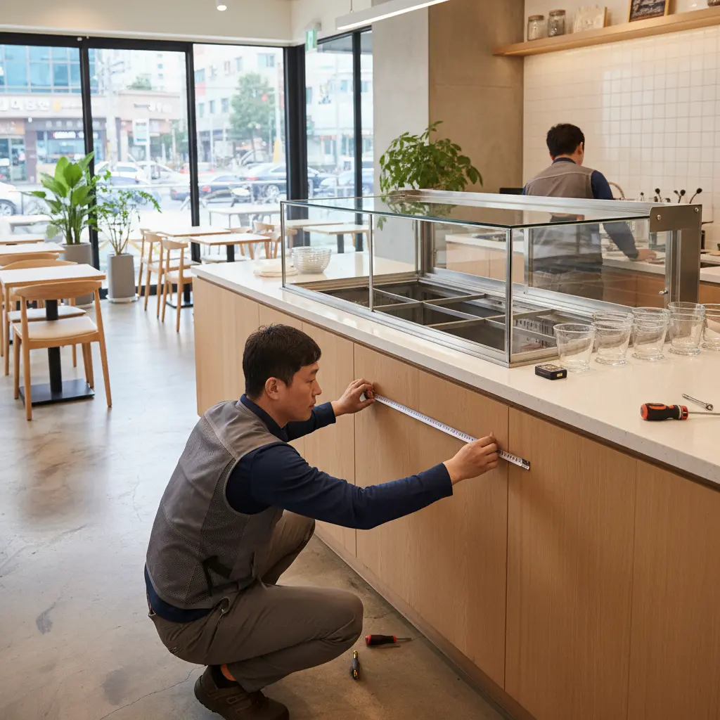 토핑LED쇼케이스 - 벽과 10cm 띄우는 게 핵심