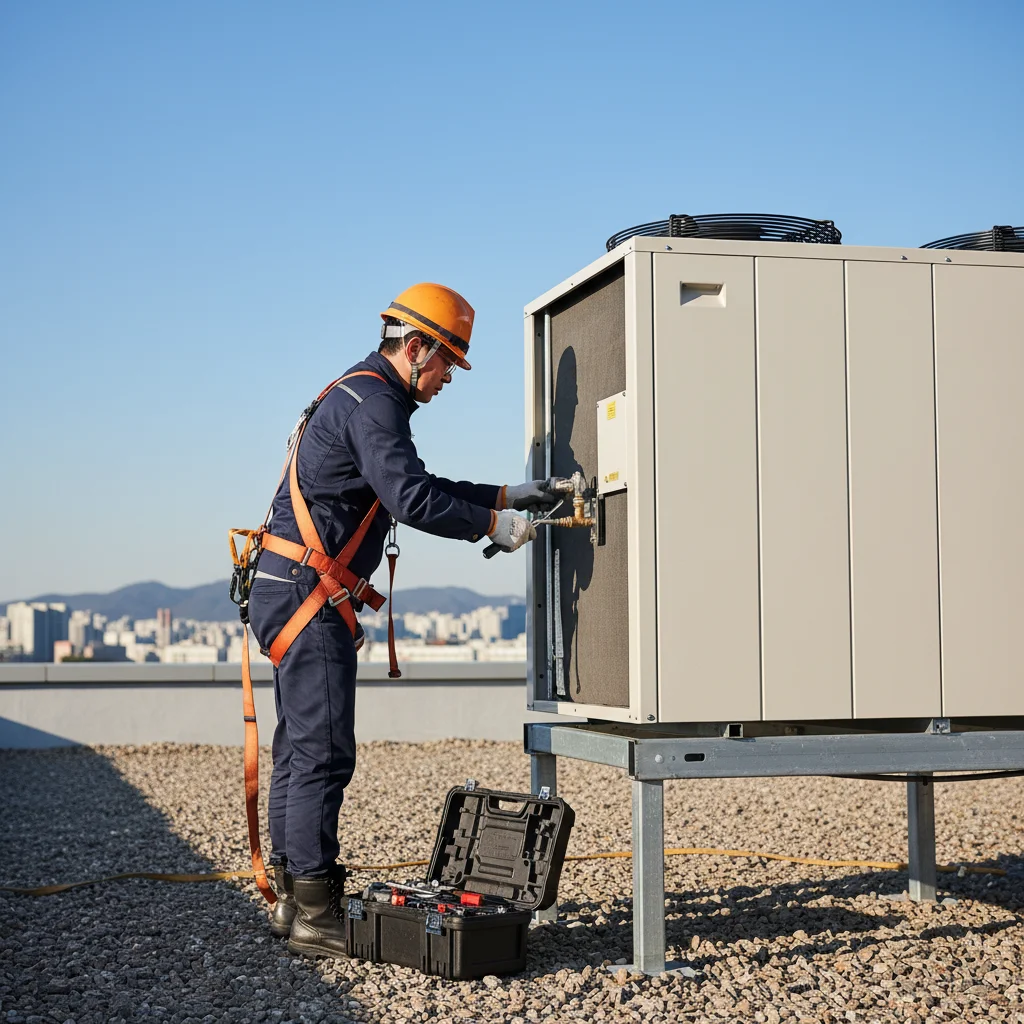 대형오픈다단쇼케이스 - 실외기 설치 현장