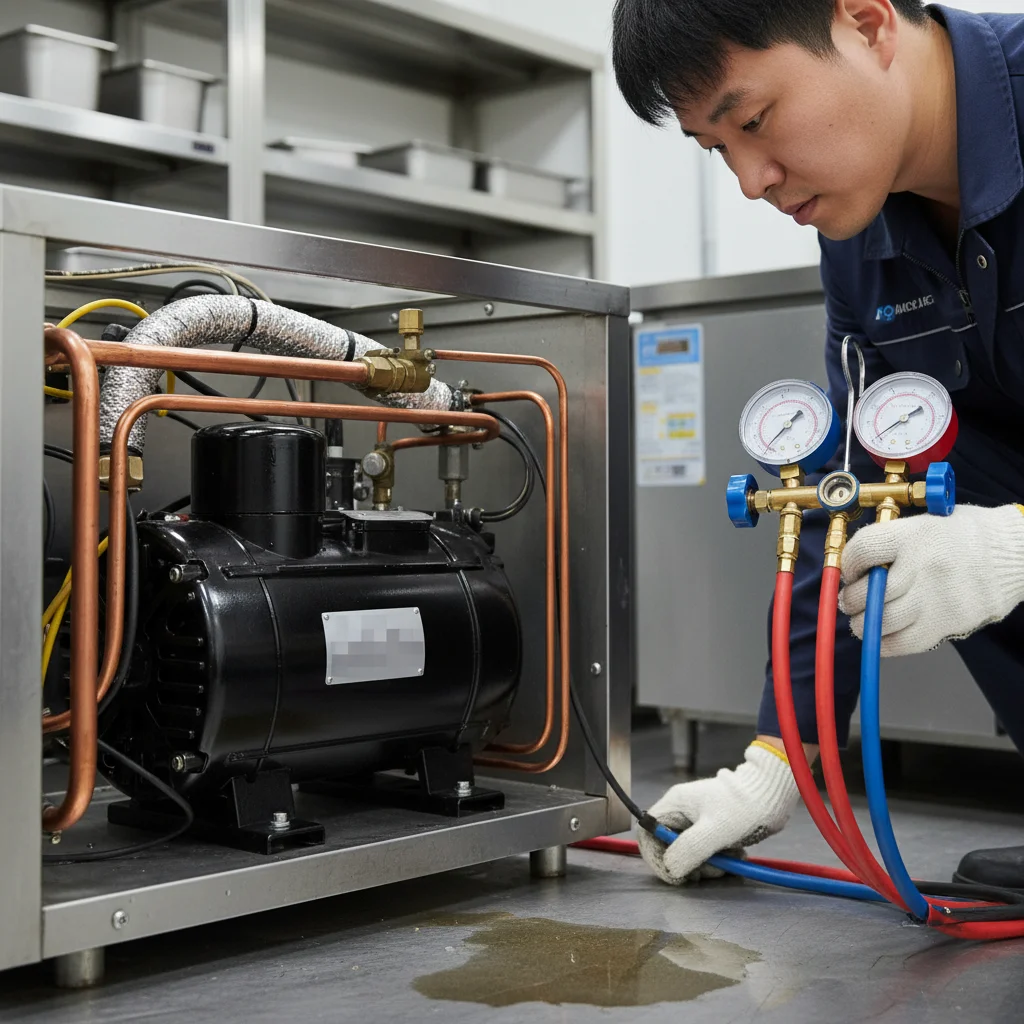 정육점뒷문쇼케이스 - 핵심 심장부, 콤프레서 용량 확인